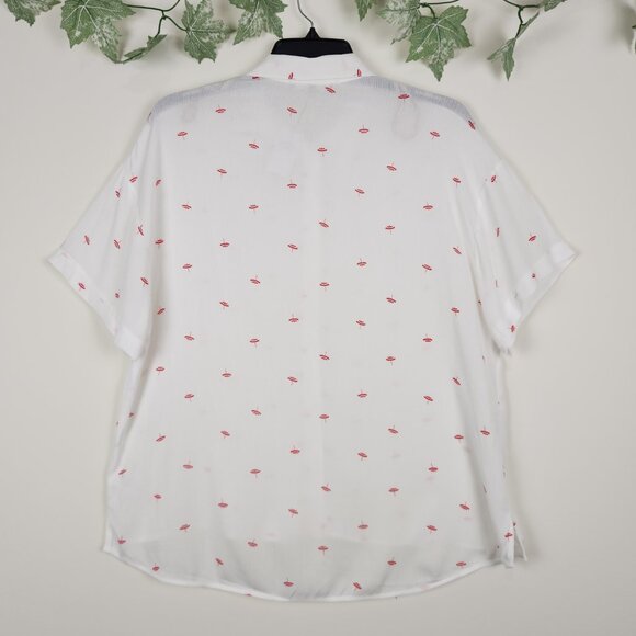 My Danielle Size XL Umbrella Print Short Sleeves Red White Casual Top Blouse NWT - Picture 5 of 9